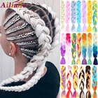 Пупряди синтетических волос AILIADE для женщин, 100 г, 24 дюйма, Радужный Омбре цветов