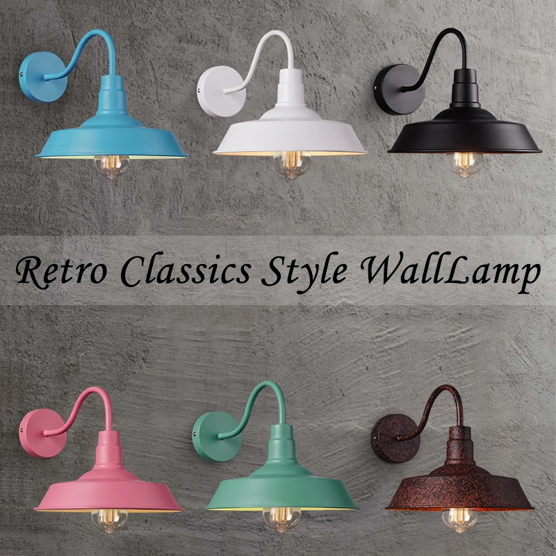 Железный настенный светильник EL 6 цветов комнатный Ретро Абажур В индустриальном