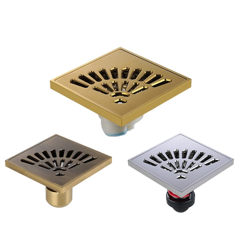 

1pc Brass Floor Drains Square 10cm Shower Drain Trap Waste Grate With Hair Strainer Bathroom Shower Accessories