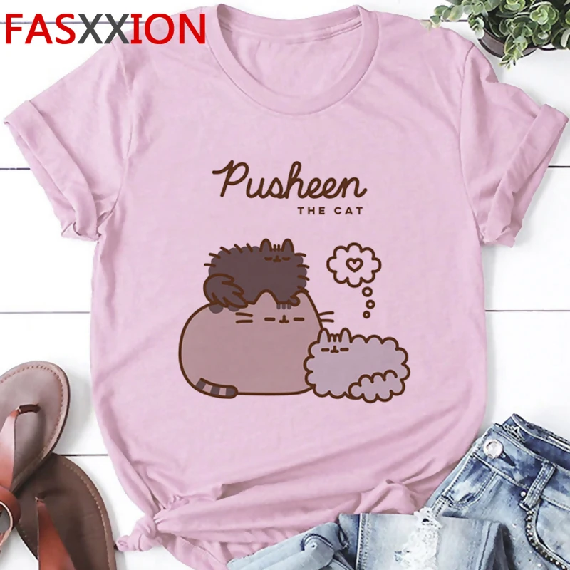 Футболка женская в стиле Харадзюку с изображением кота и пушина | Женская одежда