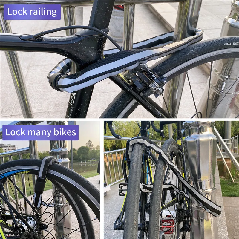 

WEST BIKING Bicycle Lock Anti-Theft Security Chain Lock With 2 Keys MTB Road Bike Motorcycle Scooter Reflective Cycling Lock