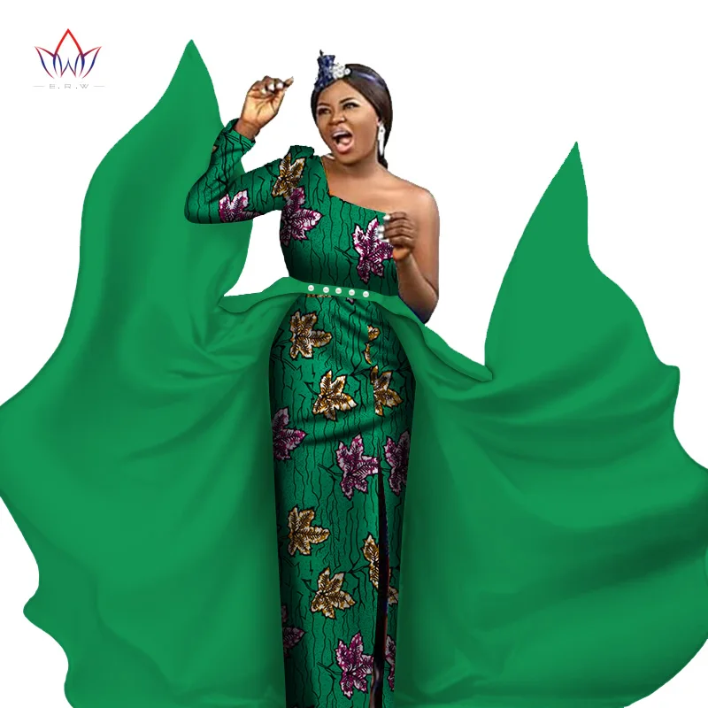 Bintarealwax Party Dresses for Women Dashiki Big pendulum Plus Size African Clothes Single Sleeve Long Dress for Lady WY3204