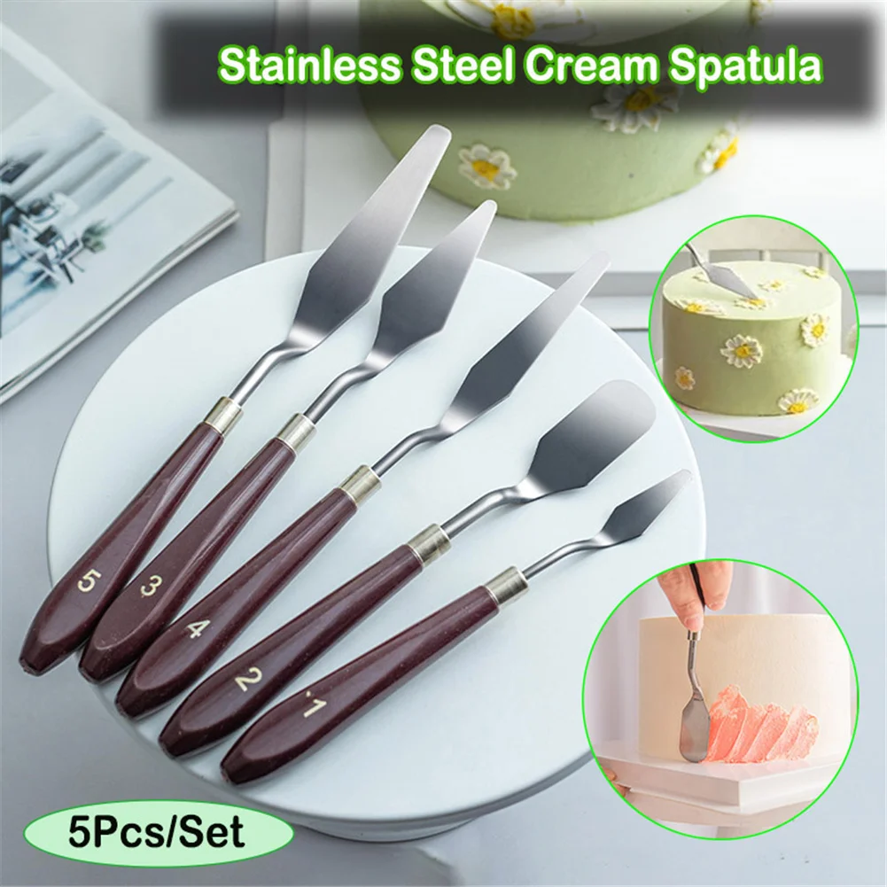 

5Pcs Pastry Spatula Stainless Steel Spatula Palette Knife Cream Smoothing Knife Scraper Cake Decorating Tools Baking Supplies