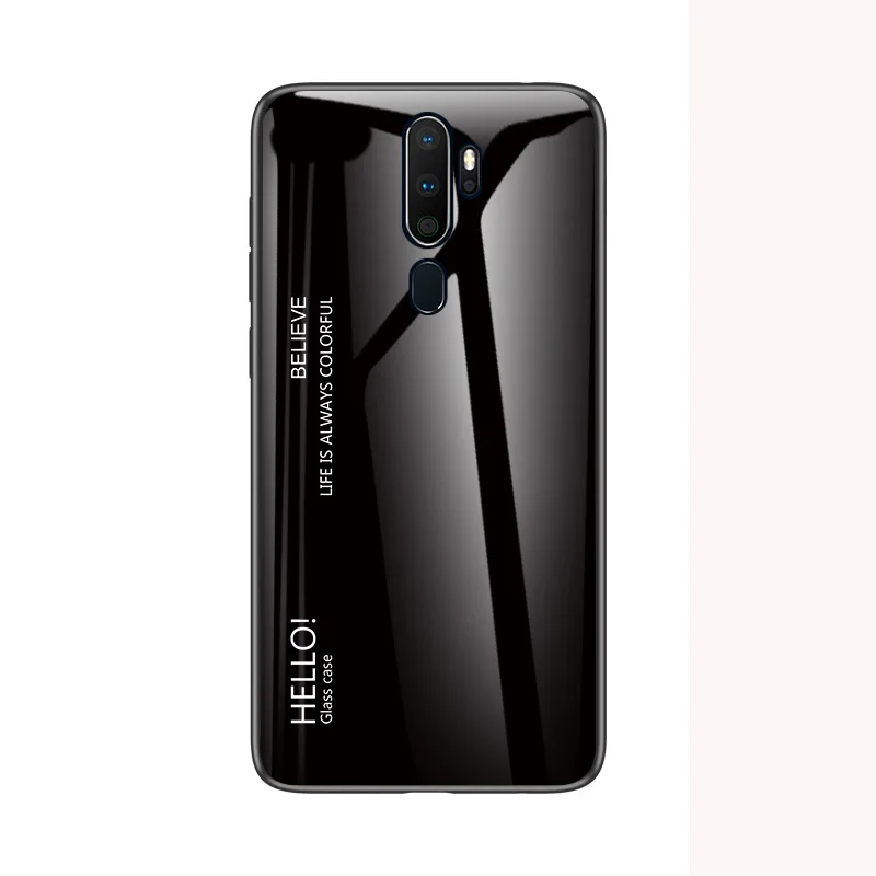 Black Для OPPO A9 A5 чехол Роскошный Жесткий закаленное стекло модный градиент Защита задняя крышка чехол для OPPO Realme 3 5 Pro shell - Цвет: Black