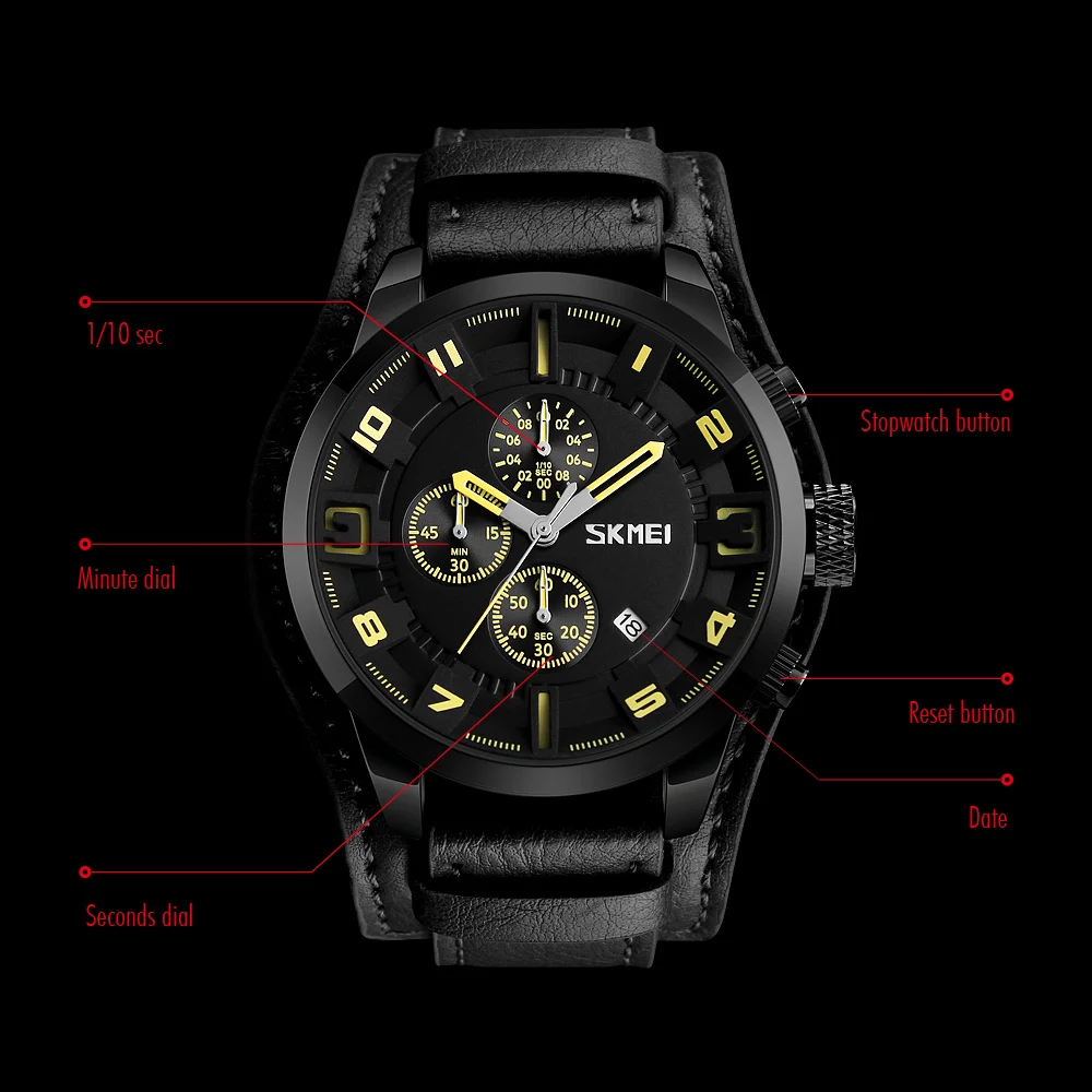 

Genuine SKMEI Sport Watches Fashion Waterproof Quartz Business Men Wristwatches Luxury Leather WatchBand Male Relogio Masculino
