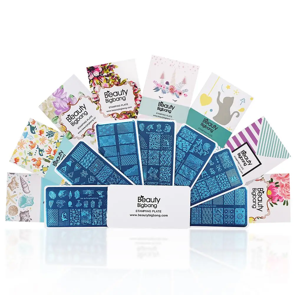 

8Pcs New nail template Summer Flower Unicorn Geometry Rectangle Nail Stamping Plate Manicure Tool