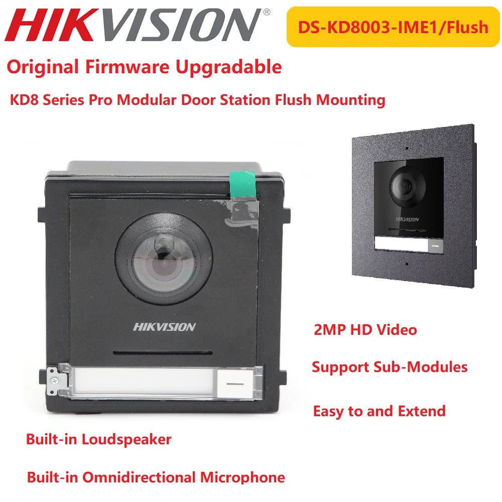 

Hikvision 2MP Video Intercom DS-KD8003-IME1 Module Door Station Access Control Doorphone Flush Mounting With Gang Box