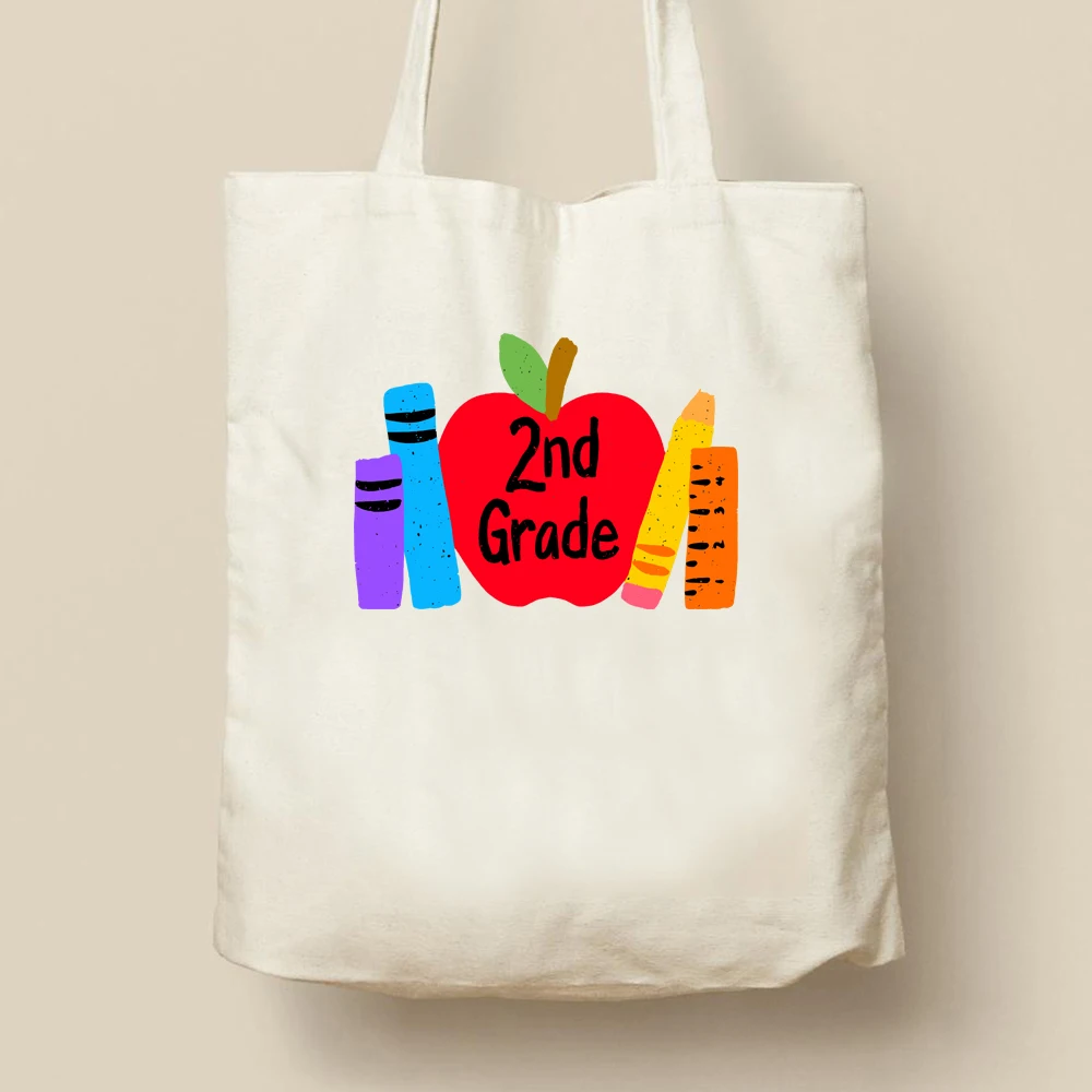 Back To School Sublimation Tote Bag PNG 2nd Grade Apple with Pencil Books and Ruler Digital Canvas Bag Shopping Bag Cute Handbag