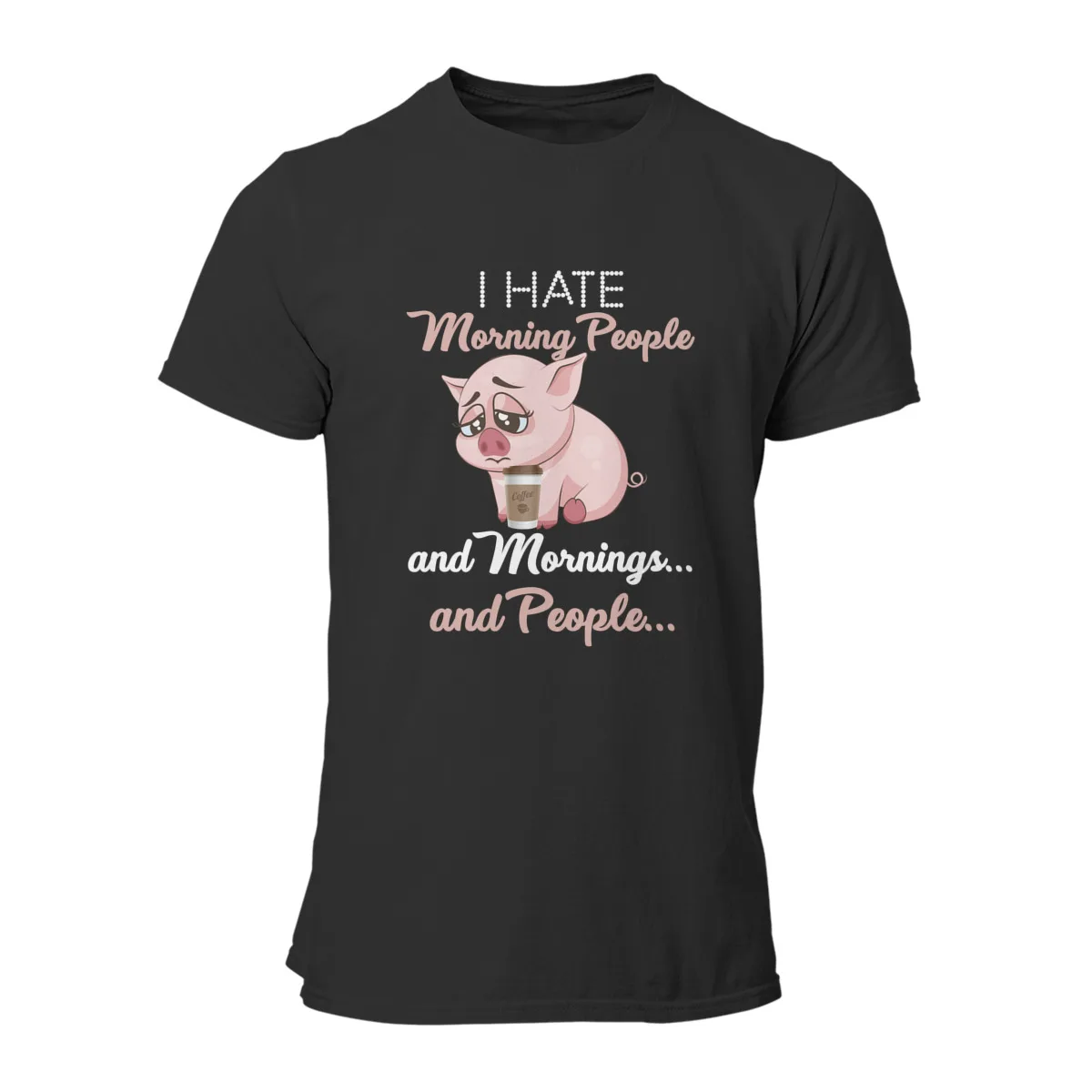 Мужская футболка с коротким рукавом I Hate Morning People смешная изображением свиньи