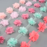 2yards chiffon flower lace trim multicolor 3d cluster flower lace ribbon fabric applique trimming diy garment sewing accessories