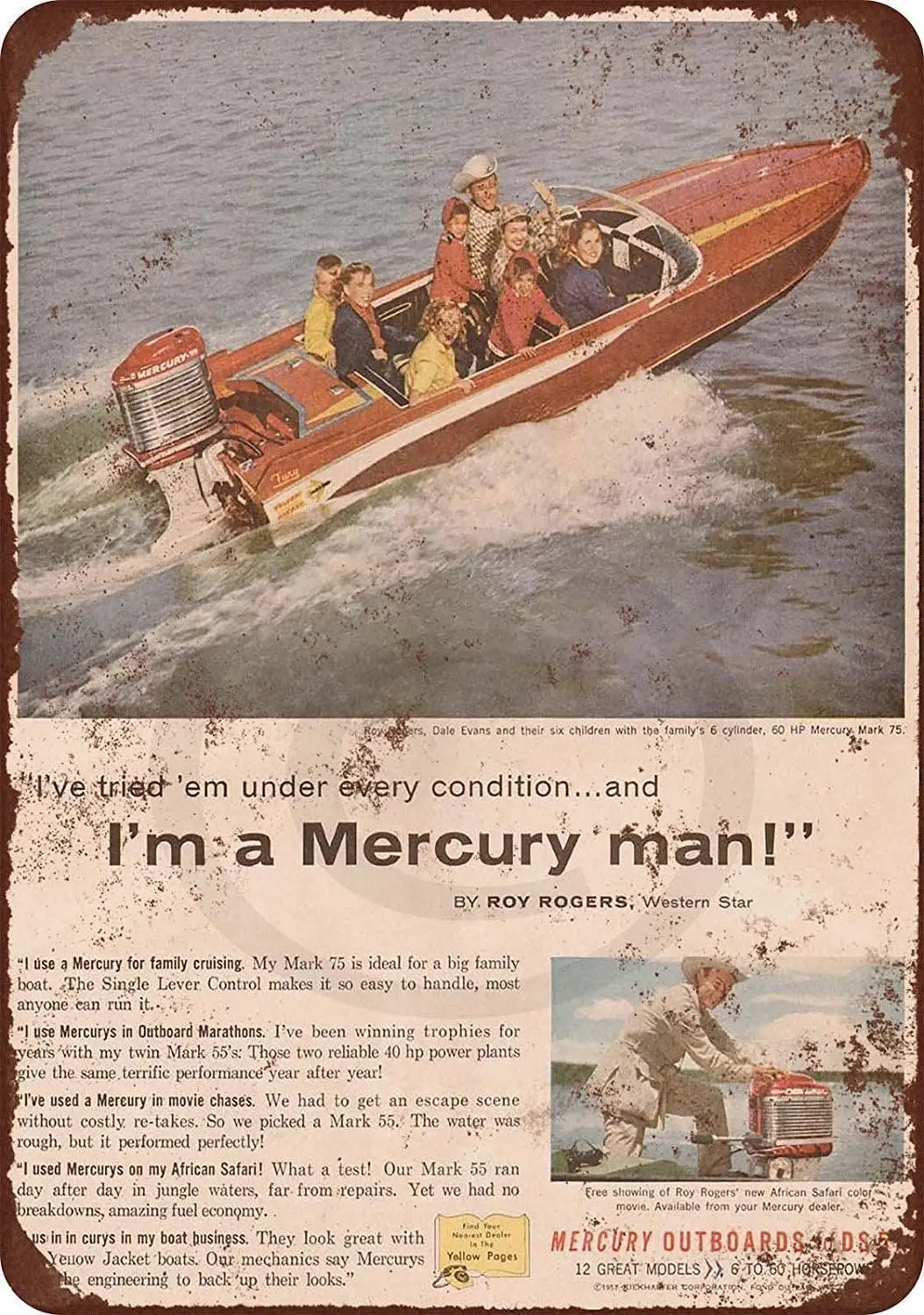 

1957 Mercury Outboard Boat Motors Retro Metal Tin Sign Plaque Poster Wall Decor Art Shabby Chic Gift