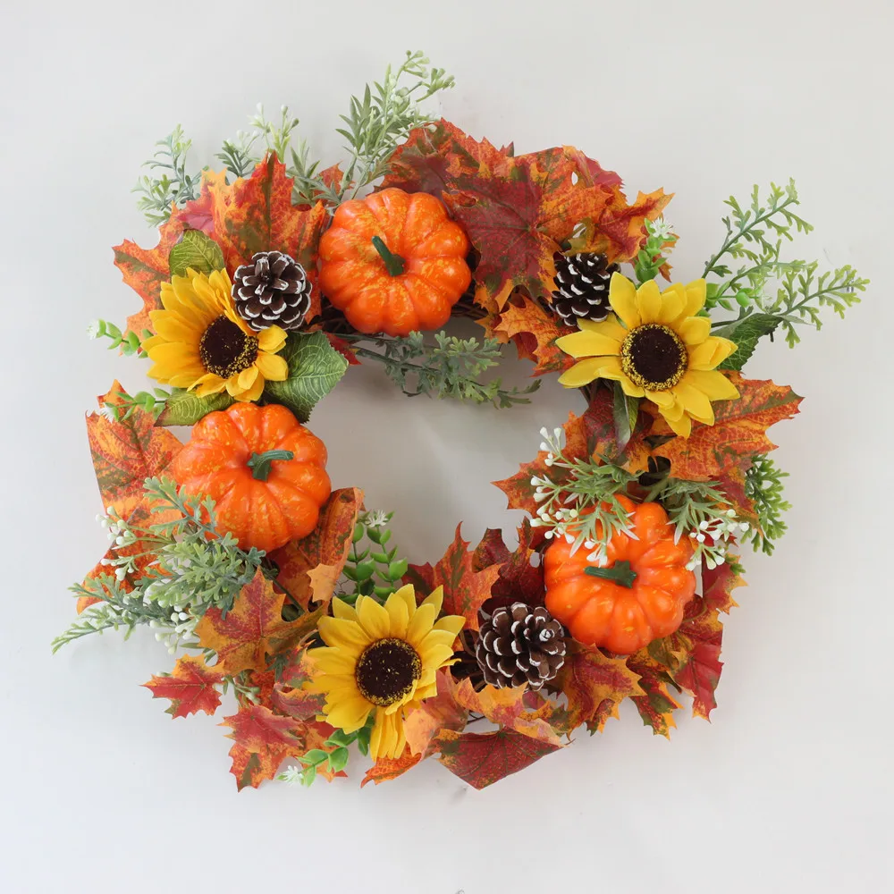 

Simulation wreath silk wreath pumpkin wreath door decoration silk cloth door decoration