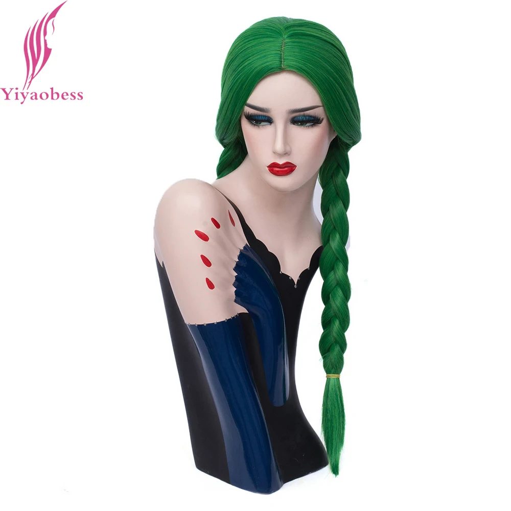 

Yiyaobess Straight Long Green Wig Synthetic natural Hair Halloween Costume Woman Wigs Cosplay For Party High Temperature Fiber