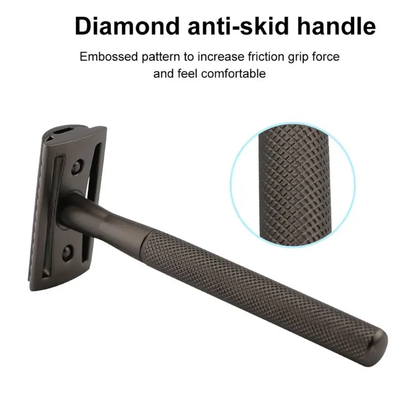 Traditional Vintage Classic Retro Double Edge Enclosed Safety Razor Anti-Skid Long-Handled Hair Removal Manual Hand Beard Shaver