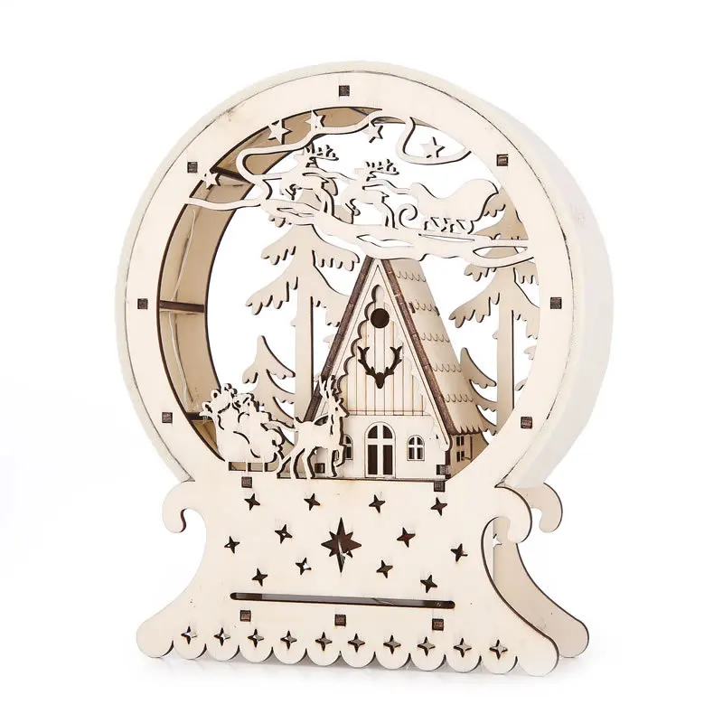 Round cabin Santa Claus Elk DIY Wooden Christmas Led Light Snow House Decoration Noel Village Teacher Gifts Glow in the dark
