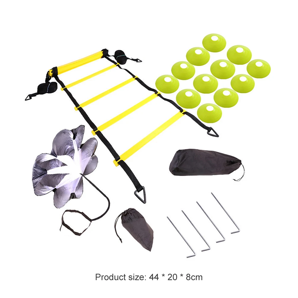 

Adjustable Footwork Soccer Football Fitness Speed Rungs Agility Ladder Training Equipment Kit with Resistance Parachute Disc