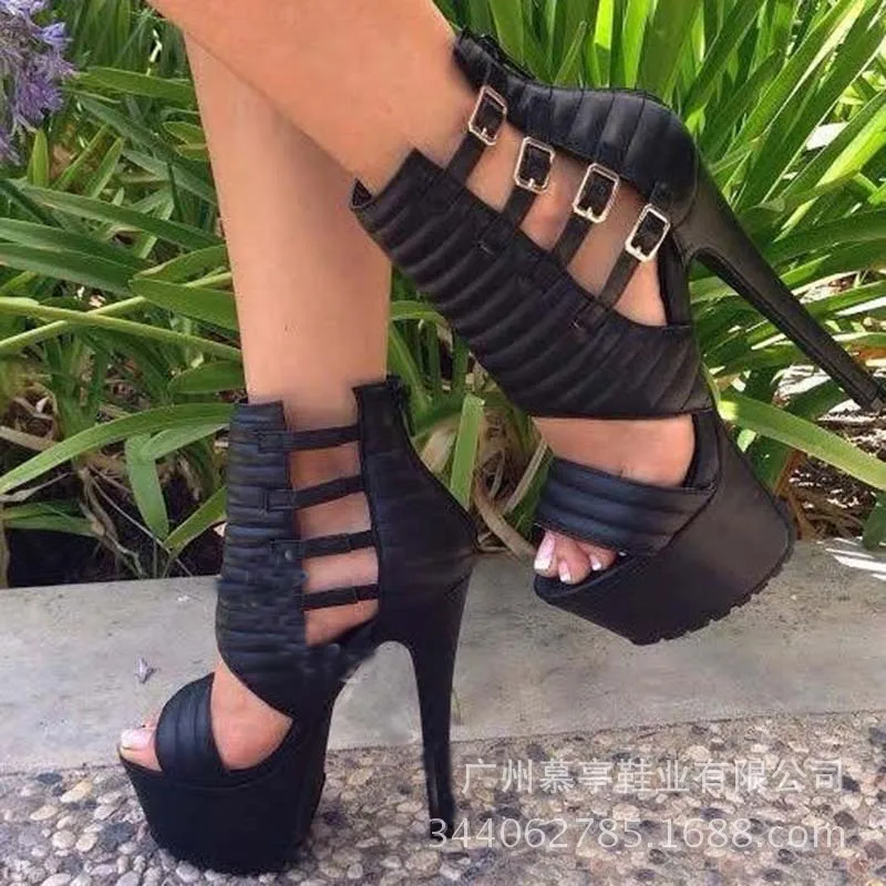 

Fashion sexy multi buckle open toe platform performance sandals
