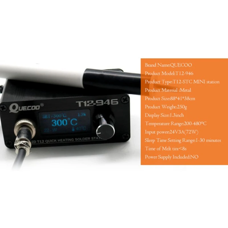 

QUECOO Heating STC T12-946 Soldering Station Electronic 1.3Inch Digital Controller with P9 Handle Welding Iron Tips,EU Plug