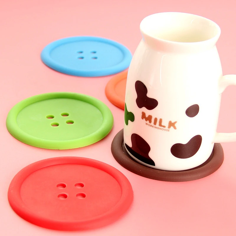 

Silicone Coaster Round Insulation Cute Colorful Button Cup Mat Nonslip Heat Resistant Table Placemat Kitchen Accessories