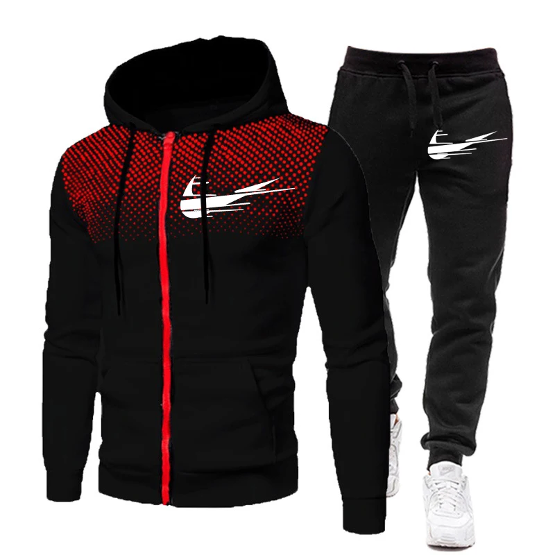 

2021 New Men's Set Autumn winter Man Sportswear 2 Piece Sets Sports Suit Hoodies+Pant Sweatsuit Male Tracksuit Asia Size S-3XL