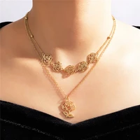 hi man french exquisite 2 layer rose flower pendant necklace women sweet romantic wedding banquet jewelry accessories