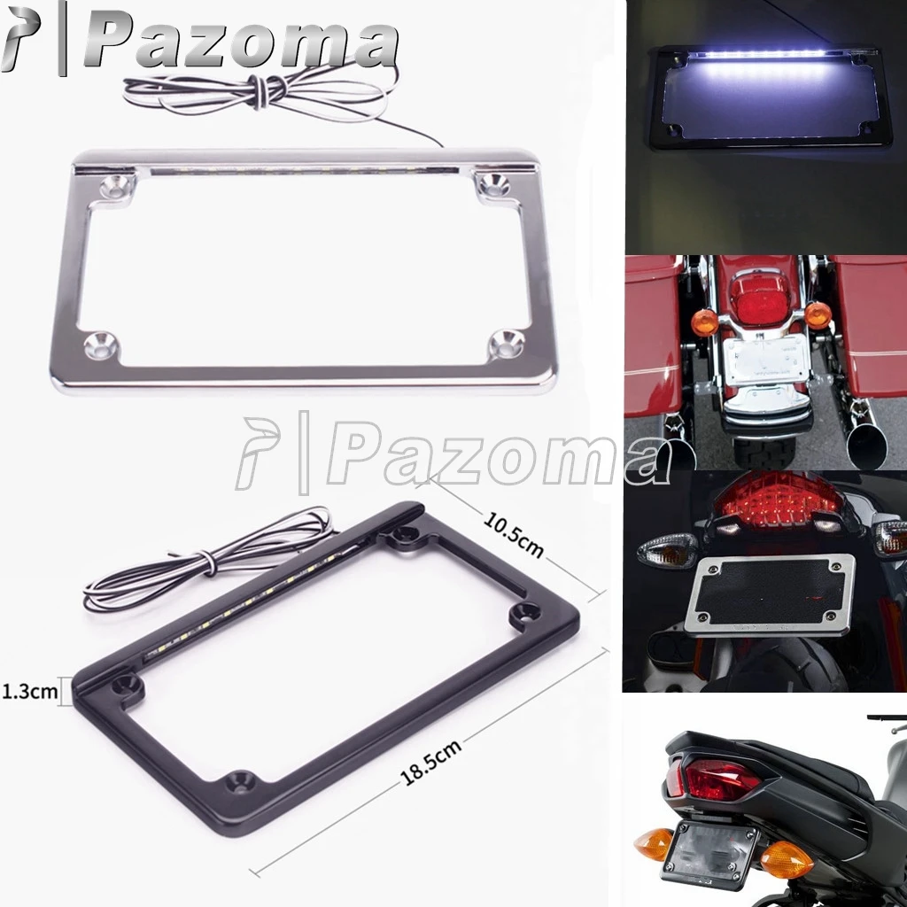 

Universal Motorcycle Flat LED License Plate Frame Aluminum Number Cover For Harley Touring Honda BMW Suzuki Chopper Street Bikes