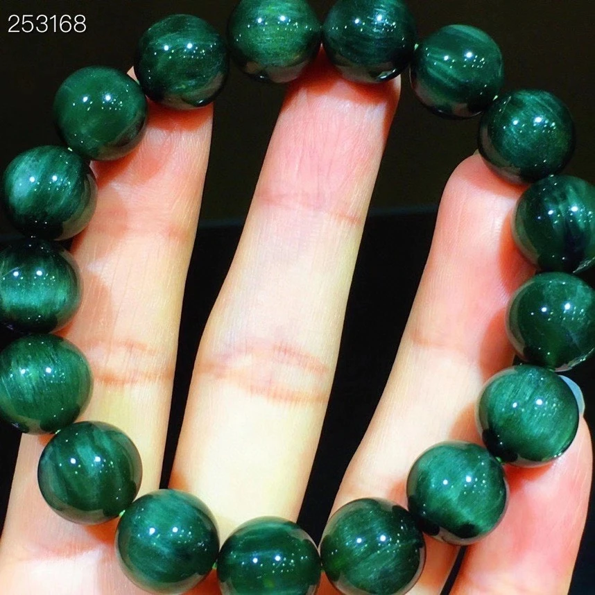 

11.3mm Natural Green Rutilated Quartz Cat Eye Brazil Bracelet Women Men Stretch Crystal Round Bead Bracelet AAAAAA