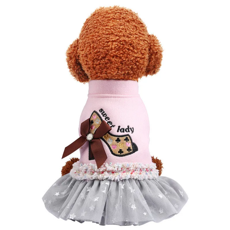 Розовое платье с бантом для маленьких собак Теплая юбка пачка щенков кошек и