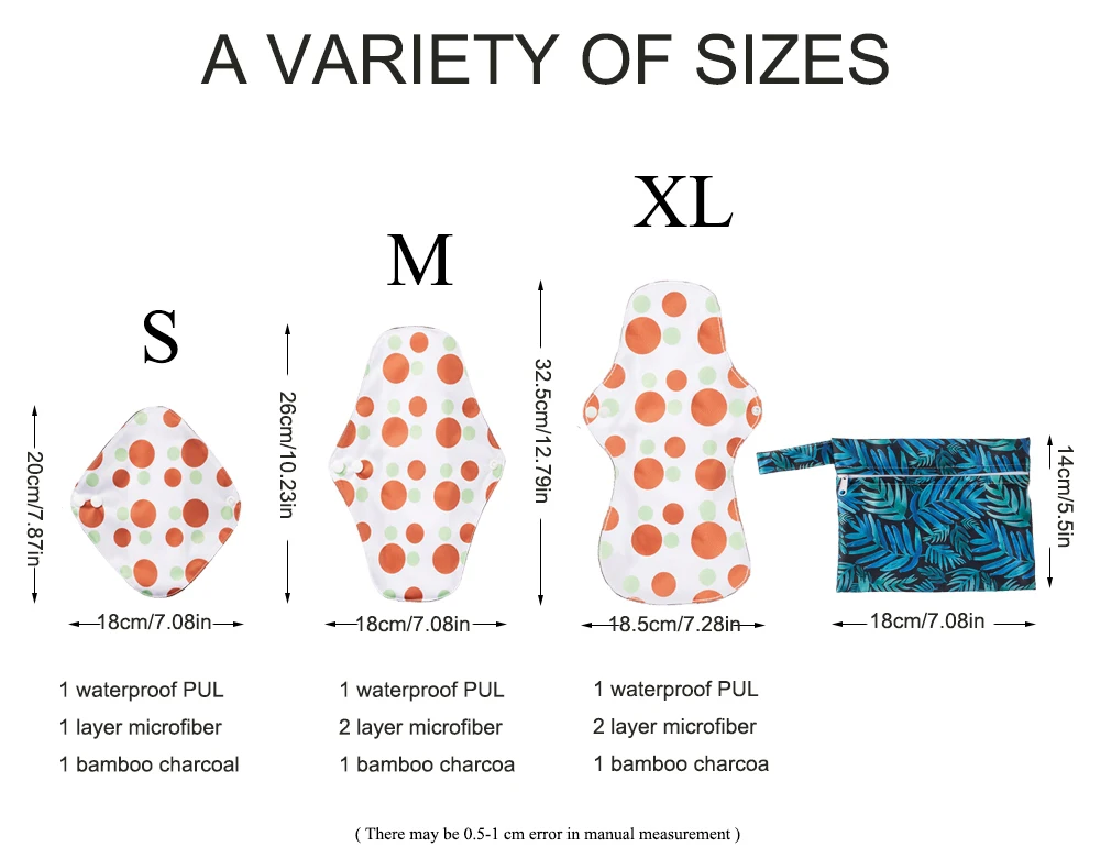 Bounippy-Conjunto de almohadillas sanitarias reutilizables, 6 + 1, almohadillas de carb&oacute;n de bamb&uacute;, bragas lavables, maternidad, menstruaci&oacute;n-2