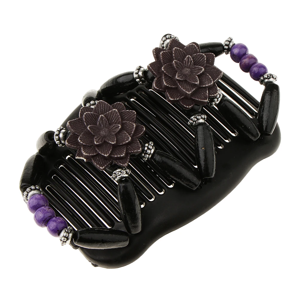 Double Hair Comb With Wooden Beaded Easy Magic Clip Hairstyle Accessory |