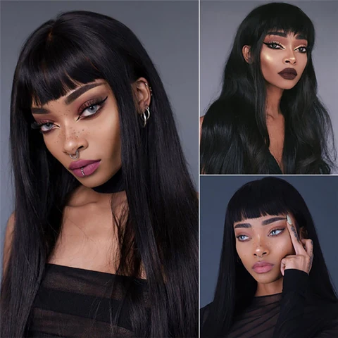 Парики из прямых человеческих волос с челкой, парики машинной работы и челкой, малазийские Человеческие волосы Remy и длинные парики LEX Maxine 30 дюймов