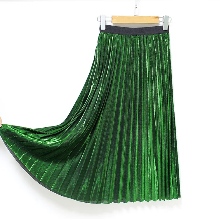 Осень зима 2020 Новое поступление плиссированная юбка с металлическим блеском