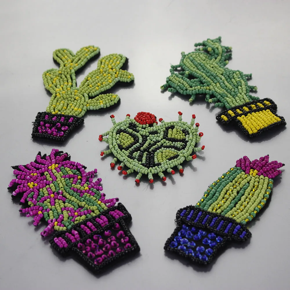 1 шт. вышитый бисером комплект с изображением кактуса нашивка нашивкой блестками