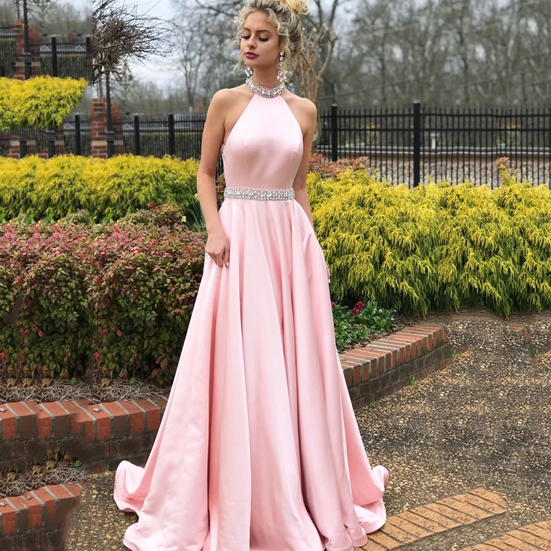 

Vestido De Festa New Long A Line Evening Dresses With Crystal Beads Sexy Evening Gown Formal Party Robe De Soiree Longue