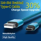 TYPC-C USB-кабель для быстрой зарядки, в нейлоновой оплетке, 27 см123 м для Samsung S10, 20, Huawei P20, 30, 40