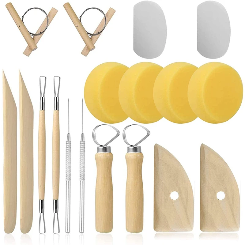 

18 Pieces Pottery Tools, Wooden Pottery Sculpting Clay Cleaning Tool Set for Beginner Level