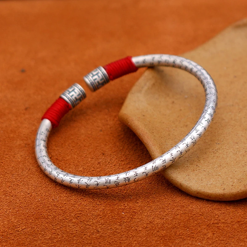 New Heart Sutra Zodiac Year Silver Bracelet Men's And Women's Literary Ethnic Style Solid Jewelry Accessories | Украшения и