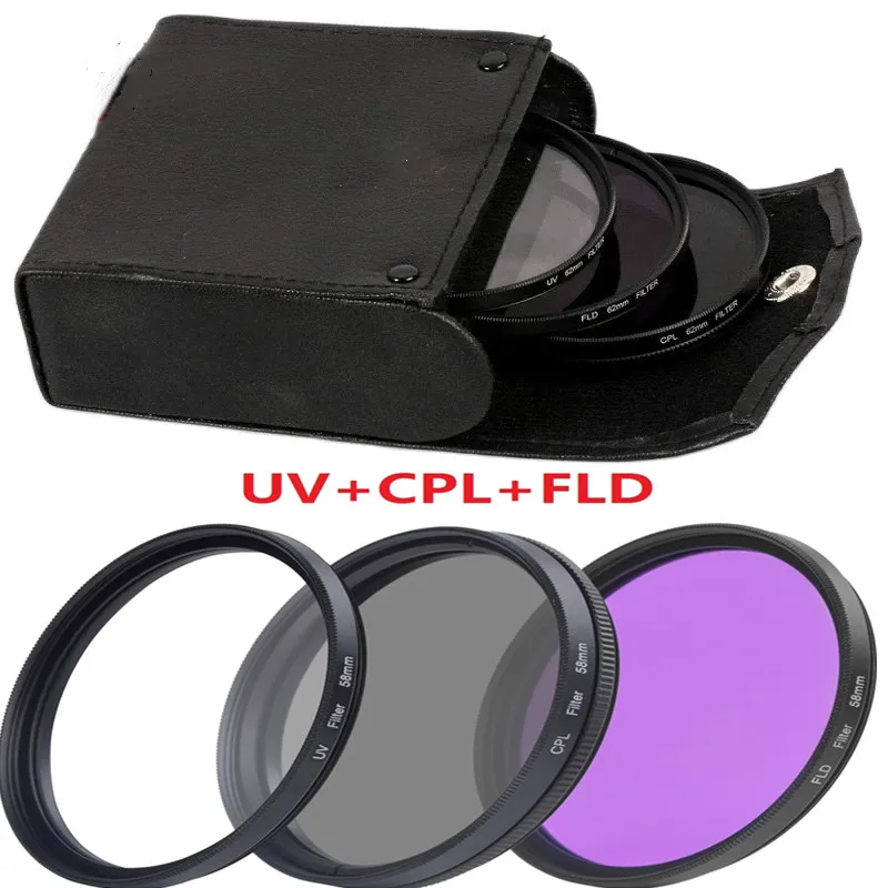 

Набор фильтров для объектива UV + CPL + FLD 3 в 1 49 мм 55 мм 58 мм 67 мм 77 мм с сумкой для Canon Nikon Sony Pentax