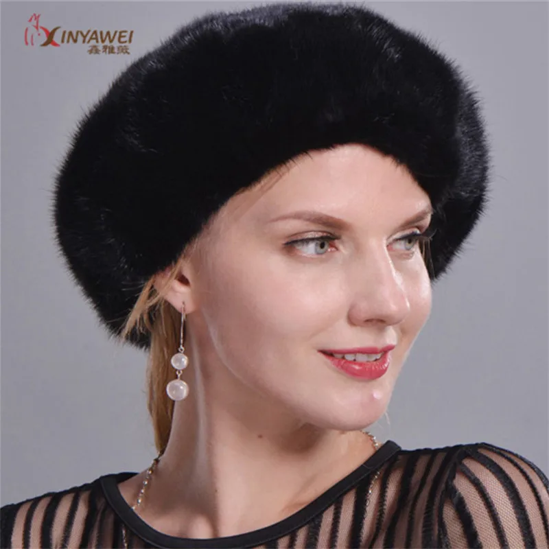 Лидер продаж 2019 модная шапка из натурального меха норки Русская женская головной
