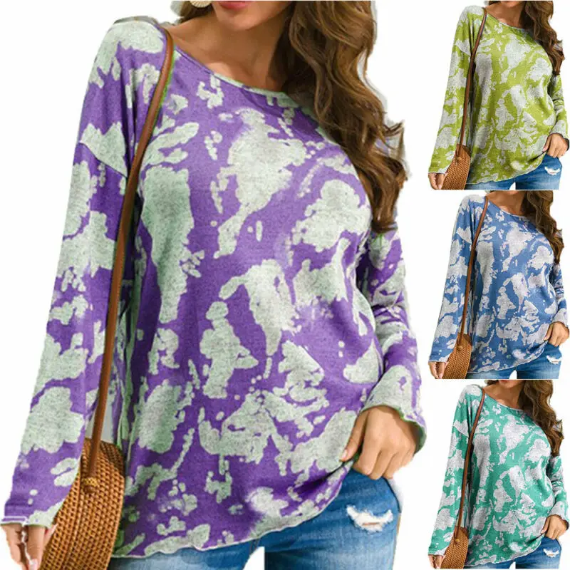 

Женские топы с круглым вырезом, модная Осенняя коллекция 2021, Женская свободная футболка с длинным рукавом, праздничные повседневные топы, п...