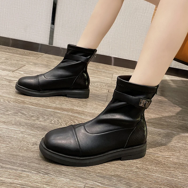 

JINJIN-41-1-Jesie i zima lakierki Martin buty Retro krtkie buty Casual wodoodporna platforma bind buty motocyklowe