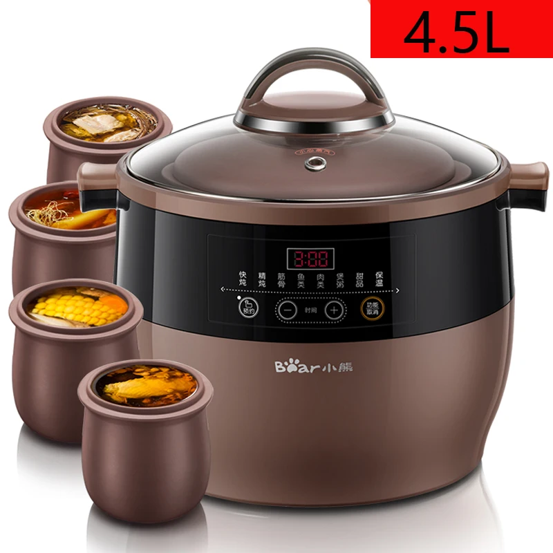 Buy electric stew pot casserole 4.5L low temperature cooking Slow cooker Ceramic soup waterproof cookware Purple healt on