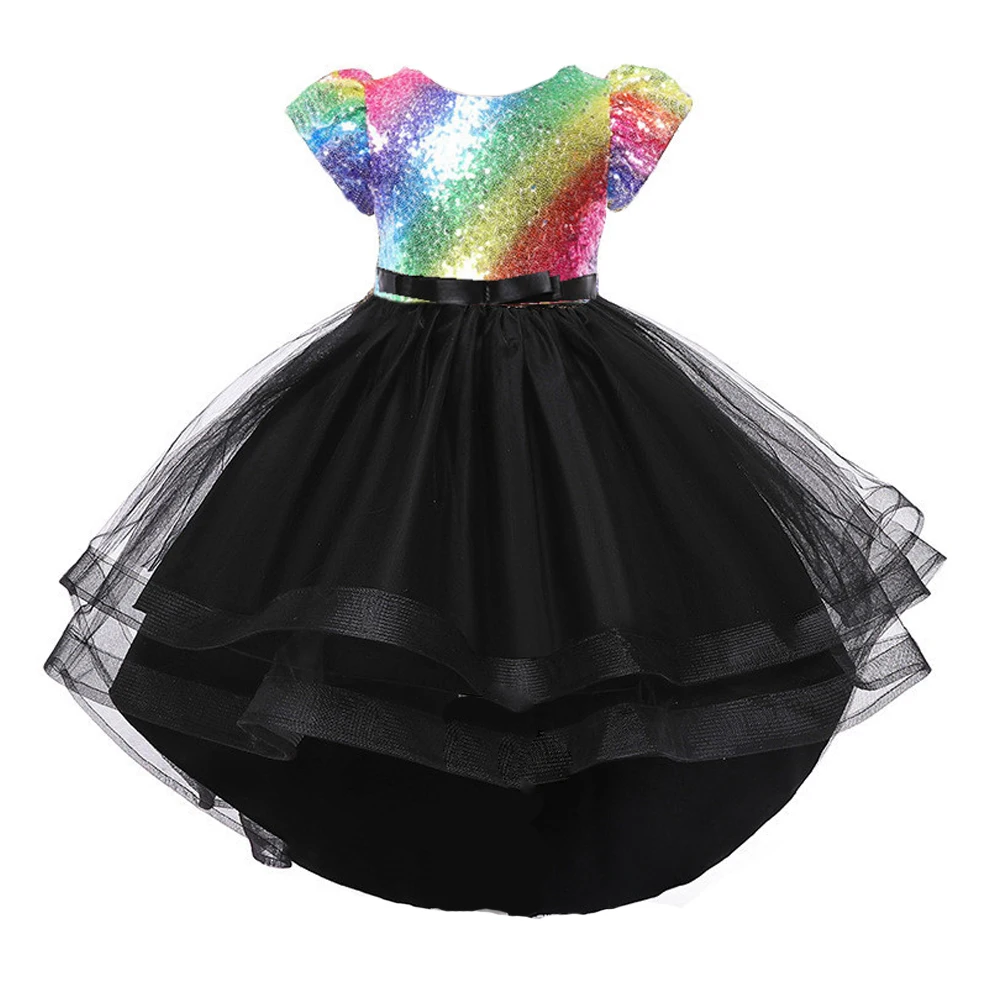 Детское бальное платье с V-образным вырезом и бантом на спине