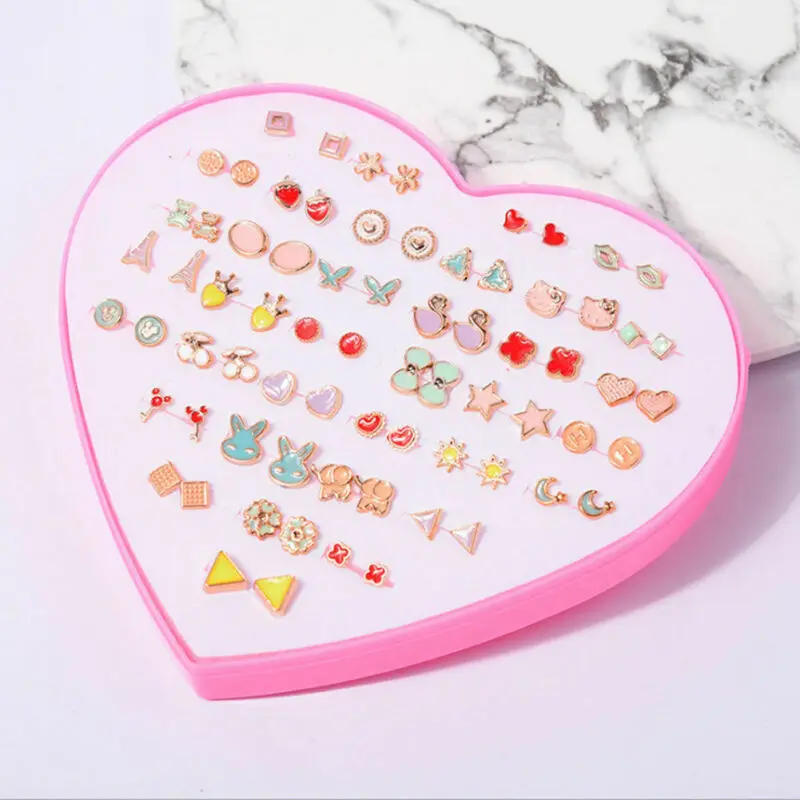 36 Pairs Of Crystal tud Earrings Set Cute cat stars moon With Heart Shape Box Gifts Women Girl dropshipping | Украшения и