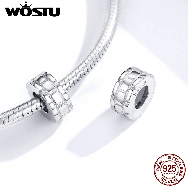 WOSTU Настоящее 925 пробы серебряные Простые клетчатые бусины подходят к