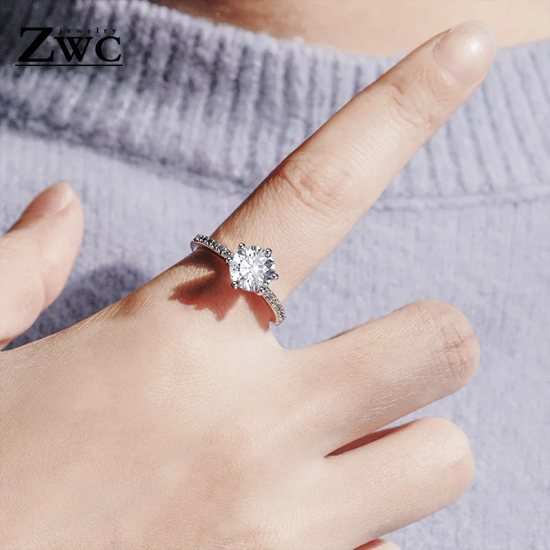 

ZWC New Trendy Crystal Engagement Claws Design Hot Sale Rings For Women AAA White Zircon Cubic Elegant Rings 2020 Female jewerly