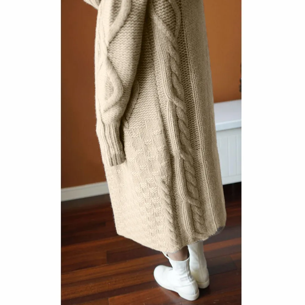 Новинка Женский вязаный кардиган с капюшоном свитер женский зимний плотный