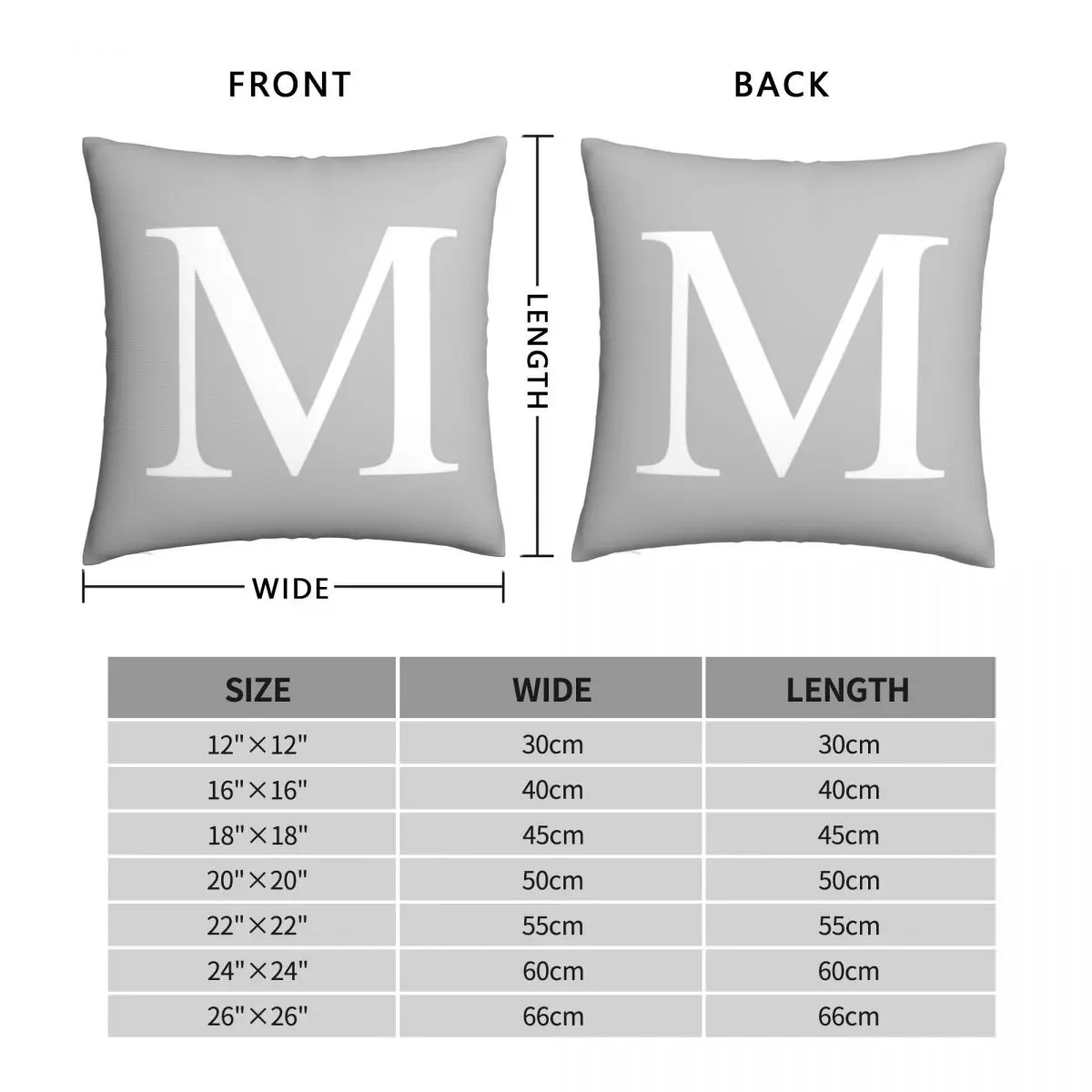 Серебристо-серый базовый квадратный чехол для подушки с монограммой