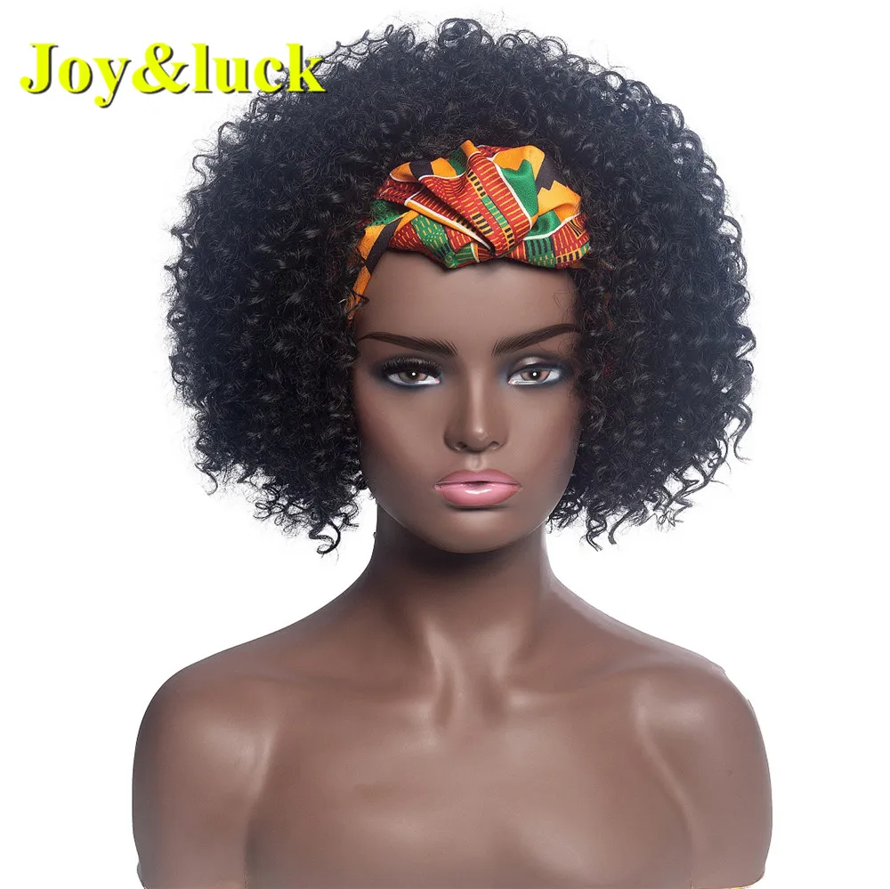 Joy&ampluck Fluffy Handband Wig Synthetic Wrap Linked Turban Short Culry Hair Wigs for African Women | Шиньоны и парики
