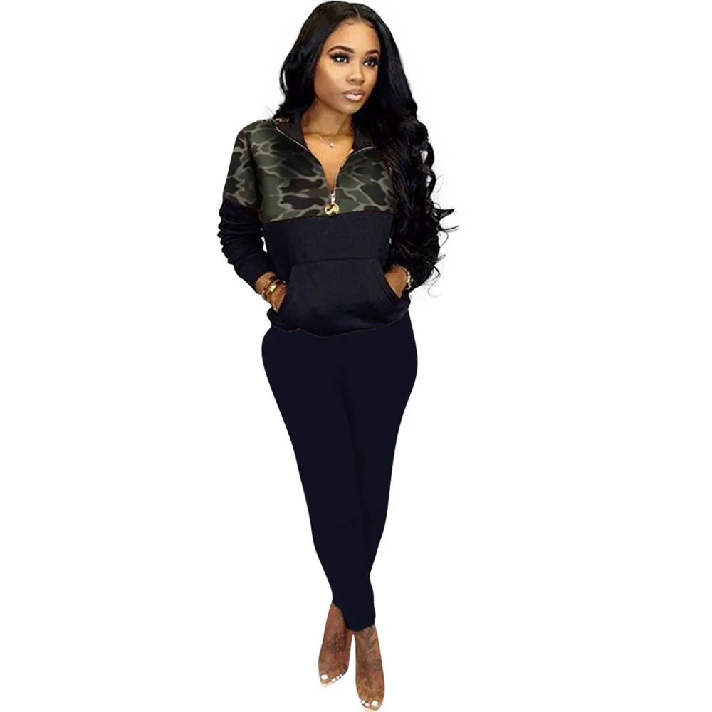 Костюм спортивный женский Камуфляжный в стиле пэчворк свитшот на молнии с